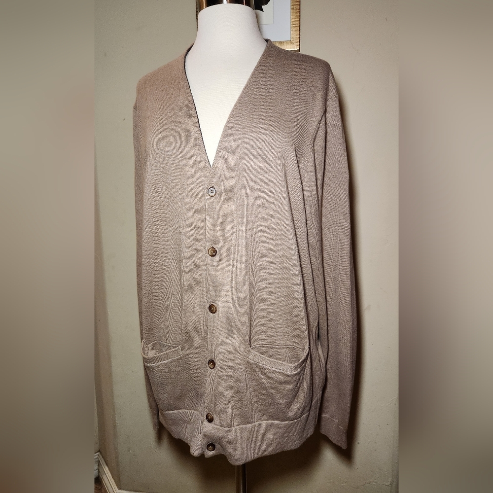 Jos. A. Bank‎ Reserve Men's Camel Cardigan Sweater Cotton/Silk Blend Size Large